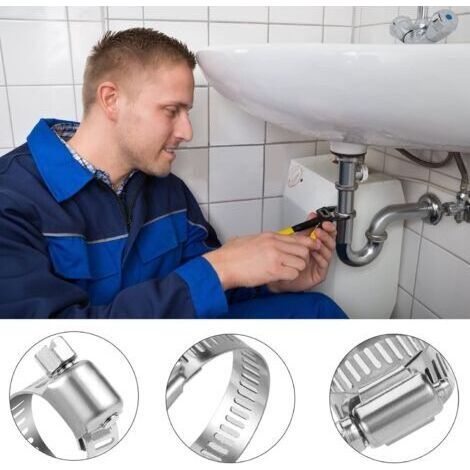 Colliers de serrage métalliques AIPER, lot de 25, diamètre 6-12 mm, réglables, en acier inoxydable 304, adaptés aux tuyaux d'eau domestiques (lot de 25, diamètre 6-12 mm). (1/3)