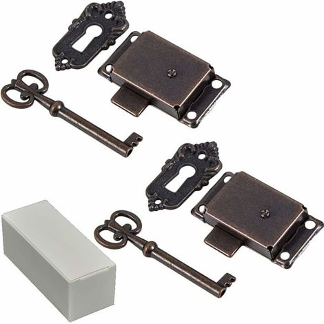 2 Pcs Antique Cabinet Lock Decorative Furniture Lock with Key, Antique Quartet Classic Decorative Kitchen Furniture Box Drawer Lock, Versailles (1/5)
