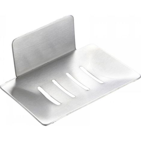 1pc Wall Mounted Soap Dish No Drilling Stainless Steel Shower Soap Holder (Silver) Self Adhesive Stainless Steel Soap Holder for Sponge Storage (1/3)