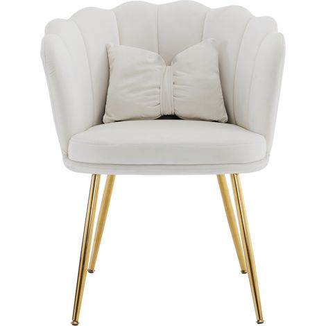 Lot de 4 chaises de salle à manger en velours beige, dossier pétale capitonné, pieds métal doré et coussin d’appui, stable et confortable, pour salon, chambre ou réception CHICFURN (1/5)