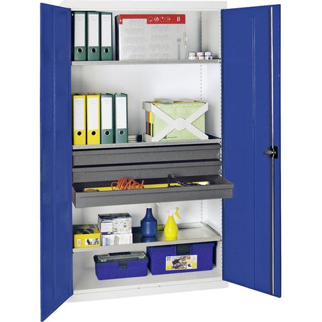 Stumpf Gabinete de herramientas y materiales Serie 3000 gris claro / azul genciana + 3 cajones de 100 mm + 3 estantes extraíbles continuos - 3008274