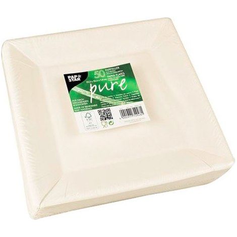 Assiette en carton 22,5 x 22,5 cm, blanche - Lot de 50 (1/3)