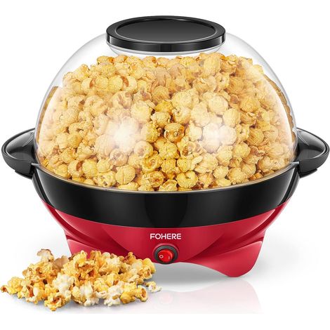 Machine a Pop Corn, 5,5 L Machine à Pop Corn, Plateau Amovible, Revêtement Antiadhésif, Silencieux et Rapide, Couvercle Transparent Pouvant être Utilisé Comme Récipient (Rouge) (1/5)