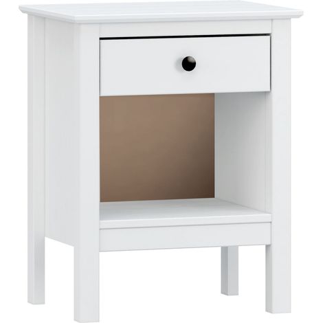 Mesita de 1 cajón de madera maciza color Blanco. (Alto 60 cm/Ancho 48 cm/Fondo 35 cm) (1/5)