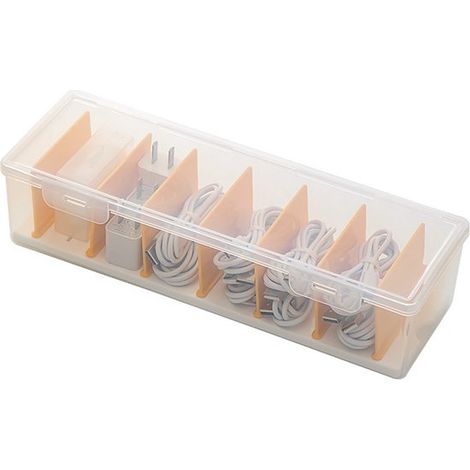 Kabelbox mit Deckel,Kabelaufbewahrungsbox mit 7 verstellbaren Fächern,Kabelbox aus transparentem Kunststoff,30 x 10 x 7,2 cm (1/5)