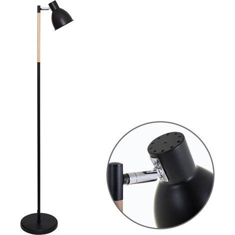 Lámpara de Pie DELZA 1xE27 Al.147xD.33cm Negro/Madera Natural (1/2)