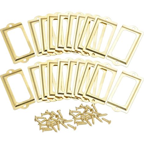 Juego de 30 portatarjetas metálicos con tornillos, de 70x33 mm, aptos para etiquetas de cajones de armarios, de color amarillo.