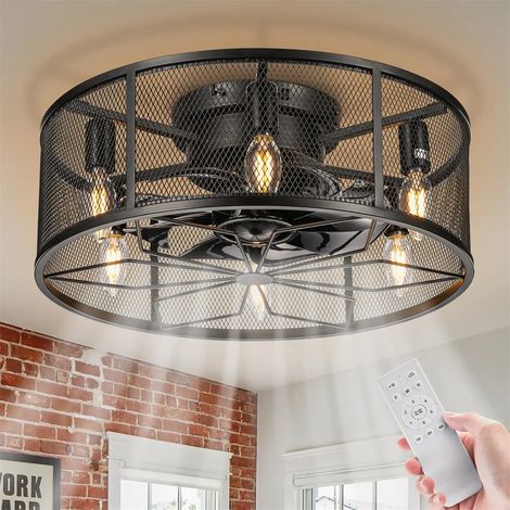 AUTRUCKER Ventilateur de plafond cage noir 45 cm avec lumière encastrée, petite suspension fine avec télécommande (ampoule non incluse) (1/5)