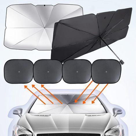 Pare-soleil de pare-brise avant voiture 135x80cm Protection UV 99% Aluminium résistant à la chaleur 4 pare-soleil latéraux inclus (1/5)