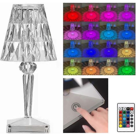 Lámpara de mesa táctil de cristal con 16 colores RGB, lámpara de escritorio LED recargable por USB para dormitorio. (1/4)