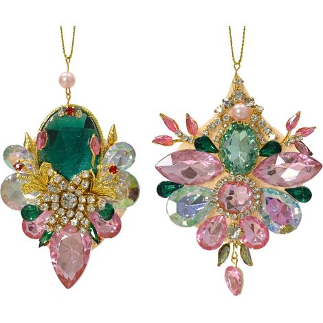 decorazione natalizia appendibile con Gemme Verdi e rosa H10cm