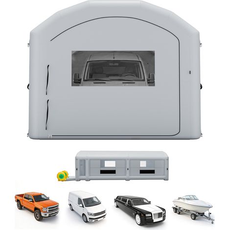 Cabine de Peinture Gonflable 12x5x4 m Souffleurs de 950W+1100W Gris, Tente de Pulvérisation Portable avec Filtre en Coton et Espace Vestiaire, Toit Arqué, pour Voiture, Pickup Lourd et Fourgon (1/5)