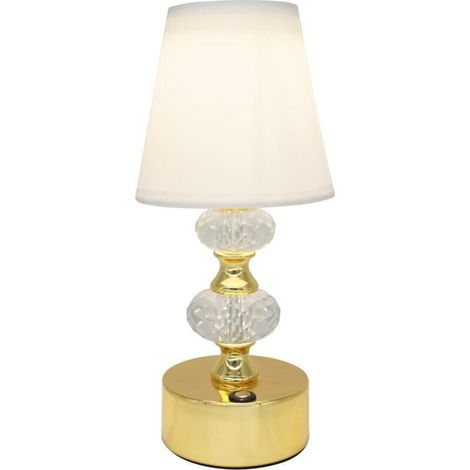 Lampe de chevet, lampe de chevet tactile dimmable 3W, 3000k - 6000k, batterie 2000mah, base avec tapis antidérapant, abat - jour en tissu, or [Classe énergétique a] (1/4)