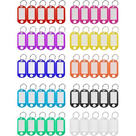Étiquettes pour clés - 50 pièces - 10 couleurs - Porte-clés - Distingueur de clés - Étiquette nominative - Rangement de clés - Porte-clés - Étiquettes pour clés - Étiquettes à bagages - Plastique - 4, (1/5)
