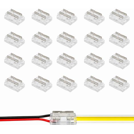 Pack De 20 Connecteurs LED 2 Broches 8 Mm Pour Ruban SMD/COB — Raccords Sans Soudure en L/T/Croix, Connecteur Ruban 8Mm, Montage Rapide Pour Bande SMD/COB, Compatible 0–36V Fil 20–22 AWG (1/5)