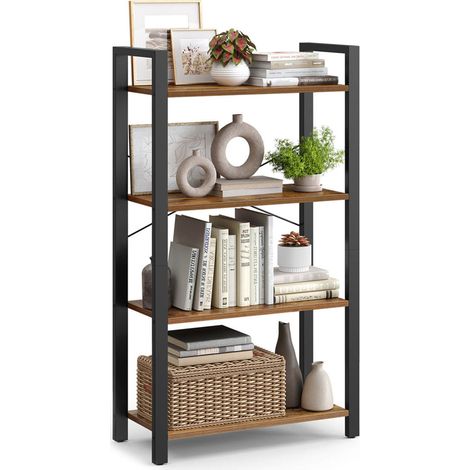 Libreria a 4 ripiani scaffale a scala robusta struttura in ferro stile industriale marrone 120004255