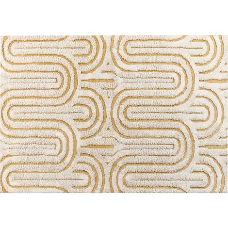 Alfombra de algodón con estilo moderno diseño y diseño abstracto en blanco crema y amarillo 160 x 230 cm Perai