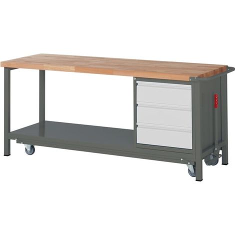 Etabli STIER Premium avec châssis roulant abaissable et 3 tiroirs, lxPxH 2 000x700x880 mm