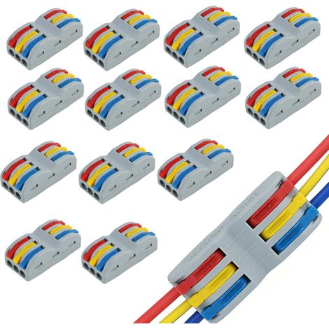 13 Pièces Connecteur Rapide Électrique SPL-3, Domino Electrique 3 Entrées, 3 in 3 out 6 Ports, Câblage Facile et Sécurisé, Matériau Ignifuge Nylon PA66, Polyvalent pour Divers Types de Fils (1/5)