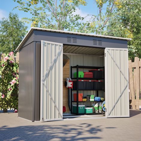 Metall-Gartenhaus – 242 x 126 x 182 cm – Geräteschuppen mit Pultdach – Belüftung und abschließbare Tür – Grau