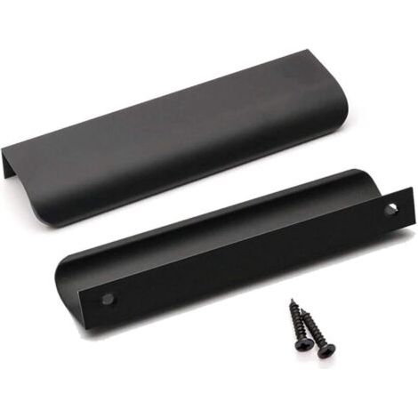 QORVA-Lot de 10 poignées de meubles de cuisine noires, poignées profilées noires, poignées de meubles noir mat en alliage d'aluminium, entraxe 128 mm, longueur 150 mm (noir) (1/4)