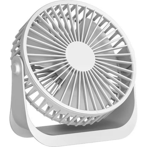 Ventilateur de bureau USB portable et puissant, blanc, mini – 3 vitesses, tête rotative à 360° – Idéal pour la maison, le bureau, la voiture, une utilisation intérieure et extérieure – 15 cm
