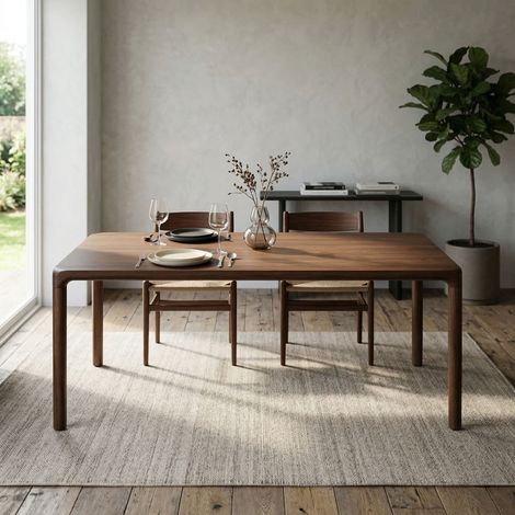 Table à manger 6 personnes 160x90x76 cm décor noyer et bois d'hévéa (1/5)