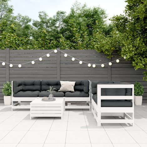 Set muebles jardín 6 pzas con cojines madera maciza pino blanco vidaXL (1/5)