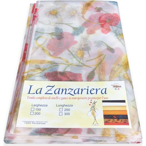 TENDA rete ZANZARIERA MARQUISETTE da esterno piombata PAPAVERI in 4 misure diverse Cm. 200 x 300