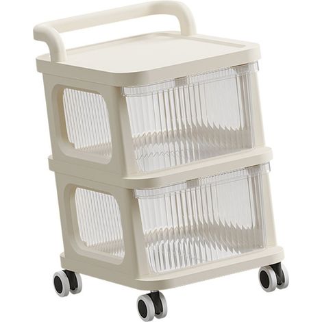 Chariot de rangement roulant multifonction avec tiroir transparent et roulettes, idéal pour la chambre, la cuisine ou le bureau (2 niveaux). (1/5)