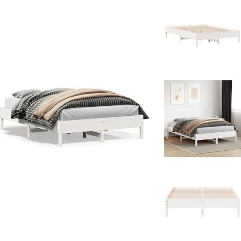 Massivholzbett ohne Matratze Weiß 150x200 cm Kiefernholz - Holzbett - Kiefernholzbett - Doppelbett - Weißes Bett - Boxspringbett (1/5)