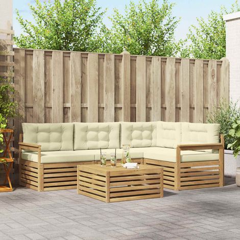 vidaXL Conjunto de sofás de exterior 5 uds. Blanco y Crema (1/5)