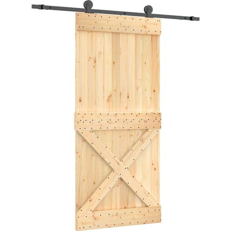 Schiebetür Natürlich und Schwarz 95 x 210 cm Massivkiefer vidaXL (1/5)