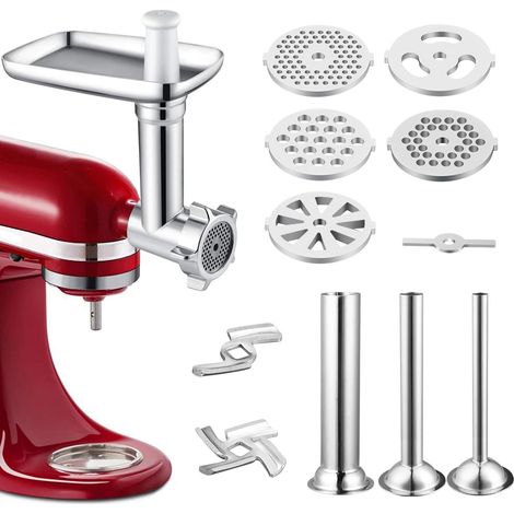 Hachoir à viande en métal avec poussoir et 3 tubes à farcir pour saucisses, extension durable compatible avec tous les modèles KitchenAid (1/5)