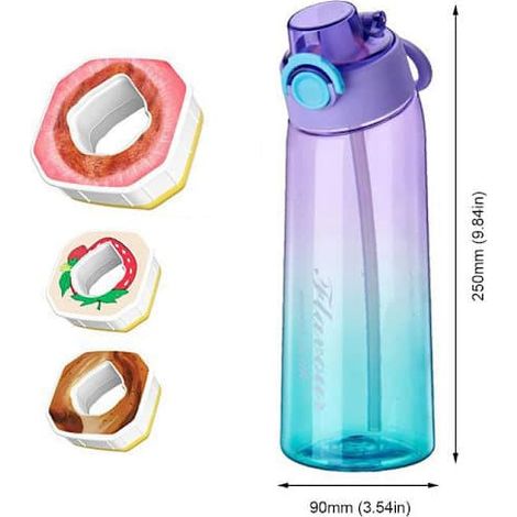 Gourde Air Water Up 900 ml, pack de démarrage Air, gourde aromatisée avec capsules parfumées pour le camping, violet et bleu + 3 anneaux aléatoires violet et bleu + (1/3)