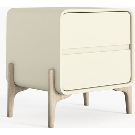 Mesita de noche scandi moderna forrada en polipiel con 2 cajones y patas de madera natural - Bennis