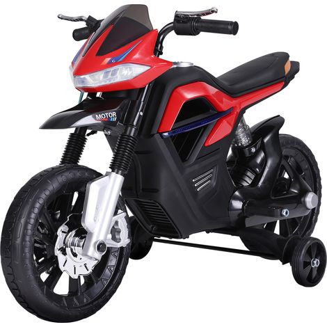 Homcom – Moto électrique enfant 3-6 ans – 25W 6V – V max 3 km/h – Phare LED et musique – Selle avec absorption de chocs – Rouge