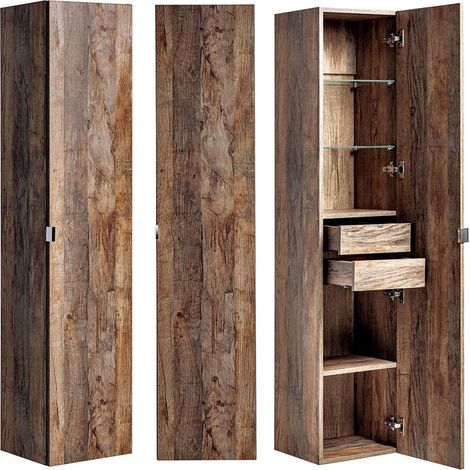 Badmöbel Hochschrank PUEBLA-56 Vintage Oak Eiche, 2 Türen, B/H/T: 35/160/33 cm (1/5)