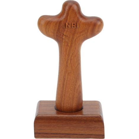 Rustikale Tischdekoration aus Holz, handgeschnitztes und poliertes Rosenholzkreuz, strapazierfähige Oberfläche, großes Ornament (1/5)
