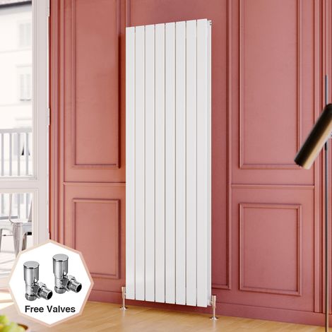 ELEGANT 1800 x 608 mm Designer White Vertical Column Rads Modern Double Flat Panel Designer Radiator + Angled Radiator Valves (1/5)
