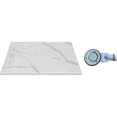 Vente-Unique – Receveur de douche à encastrer 120 x 90 cm – Résine SMC anti-moisissure – Blanc marbré – Épaisseur 30 mm – Siphon inclus (1/4)
