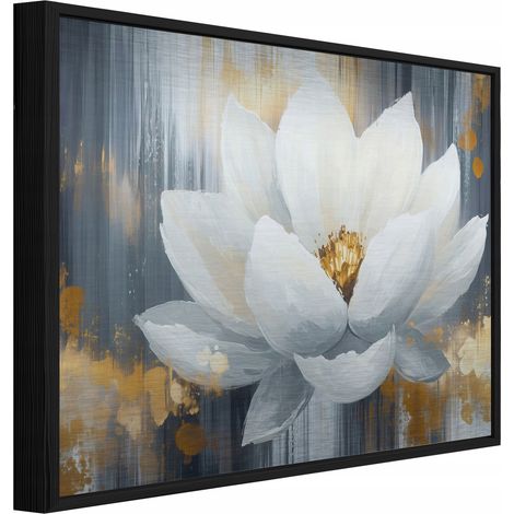 Peinture sur métal dans un cadre noir fleurs abstraites salon chambre 120x80 (1/3)