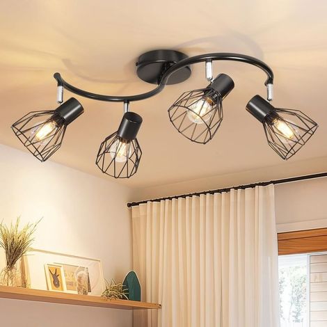 Verstellbare LED-Deckenleuchte mit 4 Spots, Schwarz - Deckenleuchte im Industriestil mit E14-Fassungen - Wandleuchte für Schlafzimmer, Küche, Wohnzimmer, Flur (Leuchtmittel nicht enthalten) (1/5)