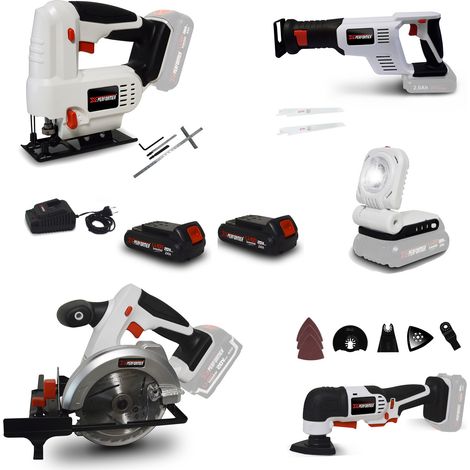 Pack Outillage X-Performer BATTERIES 2 Ah - Scie Sauteuse - Circulaire - Sabre - Multifonctions - Lampe LED