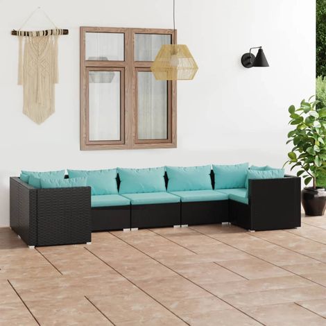 7-tlg. Garten-Lounge-Set mit Kissen Poly Rattan Schwarz (1/5)
