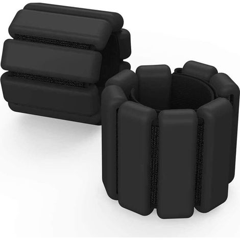 Juego de 2 pesas ajustables para muñecas y tobillos para hacer ejercicio, caminar, trotar, yoga, aeróbic, pilates, fitness (negro) (1/5)