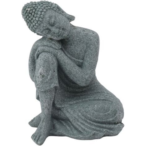 QORVA-Statue de bouddha en grès vert, Sculpture bouddhiste assise, ornement pour salon et cour, 7135K-05 (1/5)