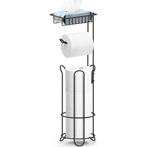 YMYNY Porte Papier Toilette sur Pied Bronze avec Tablette Supérieure, Porte-Serviettes en Papier pour Salle de Bains avec Distributeur et Rangement, Distributeur pour 3 Rouleaux de Rechange