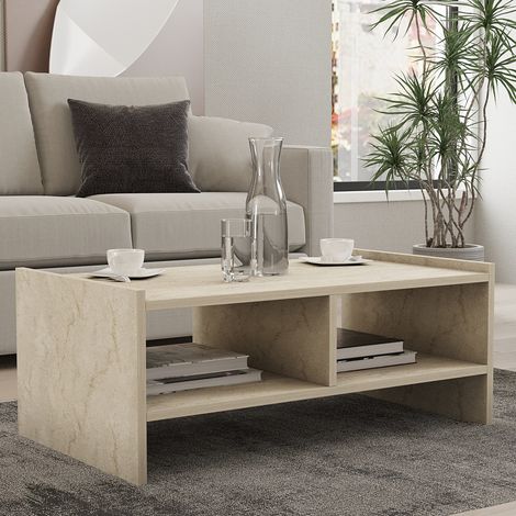 Couch-Tisch Oria, 2 Fächer, rechteckig, Marmor-Farbverlauf, 90x50x35h cm Beige Marmor (1/5)