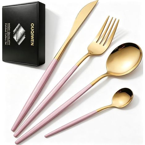 Cutlery Set Gold and Rose Including Knife/Fork/Spoon/Tea Spoon (Pink and Gold) (1/5)